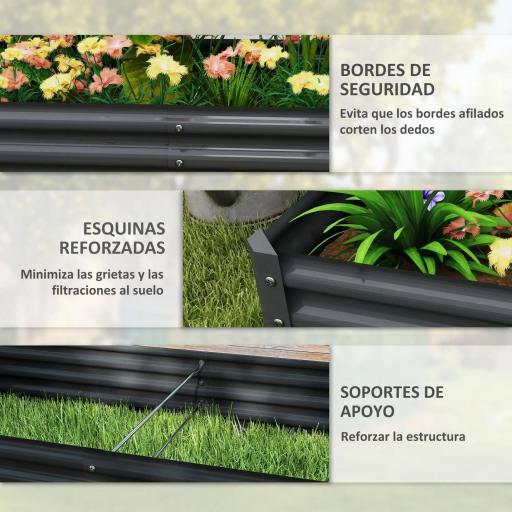 Jardinera Elevada Rectangular de Acero Galvanizado para Cultivar Plantas Flores Hierba 180x90x30 cm Gris Oscuro [5]