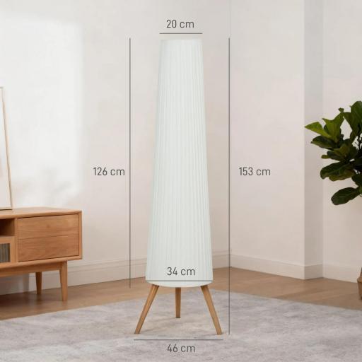 Lámpara de Pie con Trípode Brillo Ajustable 3 Niveles Interruptor de Pie Patas de Madera y Pantalla de Tela Blanco [1]