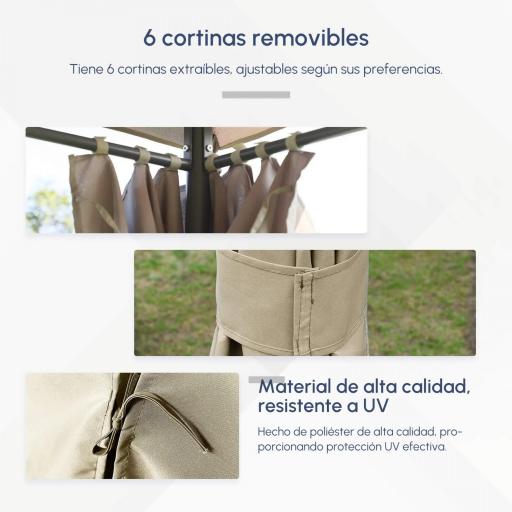 Cenador de Jardín 4x3 m con 6 Paredes Laterales 8 Orificios de Drenaje y Marco de Acero para Fiestas Patio Caqui [4]