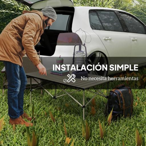 Mesa de Camping Plegable con Encimera Enrollable y Bolsa Mesa de Pícnic Portátil para Acampar 95x55x50cm Caqui [7]