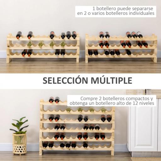 Botellero de Madera de 6 Niveles 72 Botellas Botellero Vertical Carga 100 kg para Cocina Bar 114x28x85 cm Madera Natural [2]