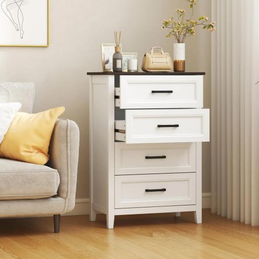 Cómoda Dormitorio Estrecho y Alto con Encimera Efecto Madera Cajonera para Espacios Pequeños 60x35x87 cm Blanco [1]