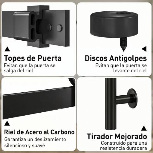 Puerta Corredera Interior 71x213 cm con Kit de Montaje, MDF y Vidrio Esmerilado, Riel y Herrajes, Blanco [5]