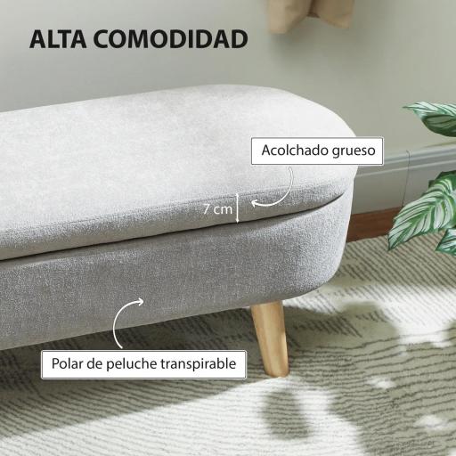 Puff Almacenaje Tapizado en Terciopelo de Teddy con Patas de Madera y Asiento Acolchado Gris Claro [5]