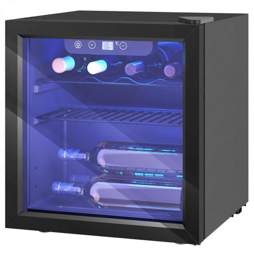Vinoteca 12 Botellas Nevera para Vinos con Capacidad de 36 L Temperatura Ajustable 4-16℃ Puerta de Vidrio Luz LED Negro [8]