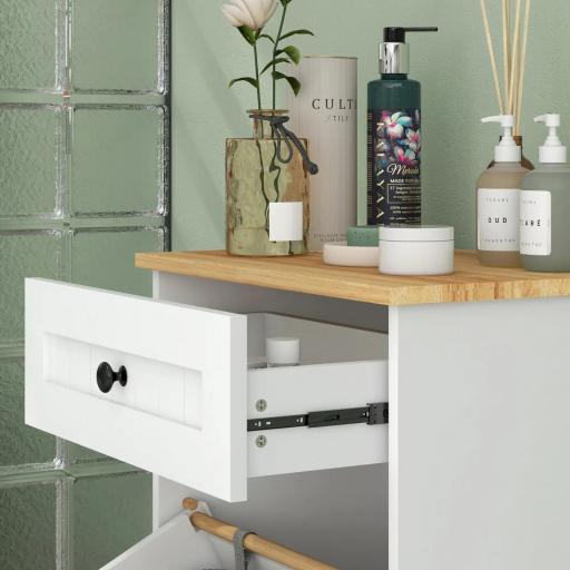 Armario de Baño con Cajón Cesto para la Ropa y Diseño Anti-vuelco Mueble de Baño Moderno 52x33x90 cm Blanco [5]