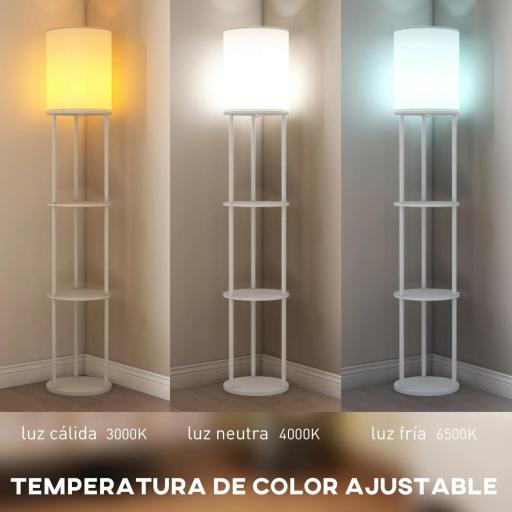 Lámpara de Pie con Estantes con 3 Temperaturas de Color Control Remoto para Salón Dormitorio Oficina Blanco [2]