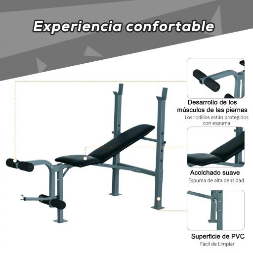 Banco de Musculación Banco de Pesas Maquina de Fitness Entrenar Musculos 165x68x114cm con Respaldo Regulable Espuma [4]