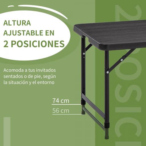 Mesa de Comedor Exterior Plegable para 4 Personas con Altura Ajustable y Marco de Acero 118x60x56-74 cm Gris Oscuro [4]