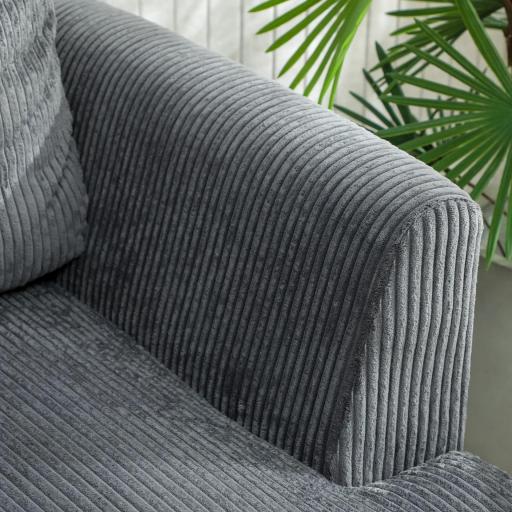 Sofá de 3 Plazas Tapizado en Pana Acolchado Grueso de Muelles Asiento Ancho 2 Almohadas 188x80x86 cm Gris Oscuro [7]