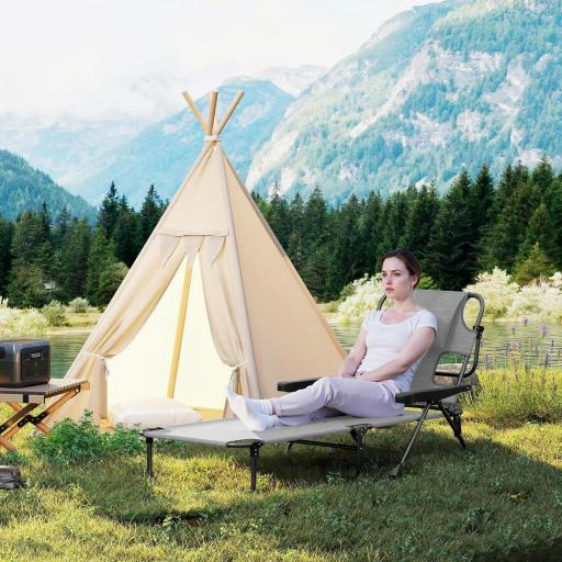 Tumbona Plegable Respaldo Ajustable Orificio de Lectura Reposacabezas y Brazos Carga 120 kg 145x72x89 cm Gris Oscuro [7]