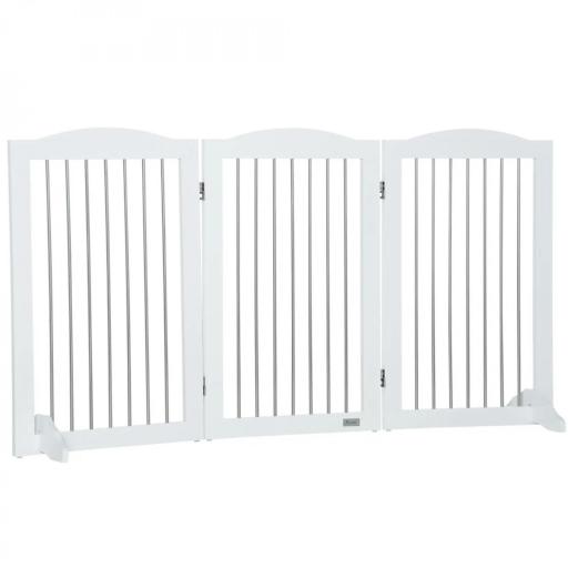 Barrera de Seguridad para Perros para Escaleras y Puertas Diseño Plegable y Pies de Apoyo 154x30x80 cm Blanco [8]
