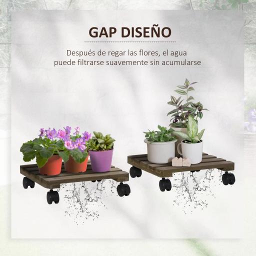 Pack de 2 Plataformas con Ruedas de Madera Soportes para Plantas Macetas Exterior Interior Carga 50 kg Marrón Oscuro [4]