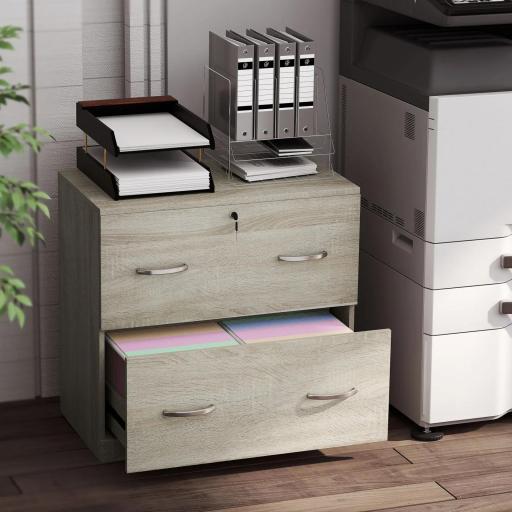 Cajonera de Escritorio con 2 Cajones con Guías para Carpetas Colgantes para A4 Cerradura y 2 Llaves 77x42x72 cm Natural [6]