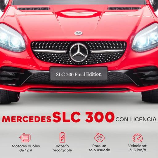 Coche Eléctrico para Niños de +3 Años Mercedes SLC 300 con Batería 12V Mando a Distancia Faros LED Bocina Música Rojo [3]