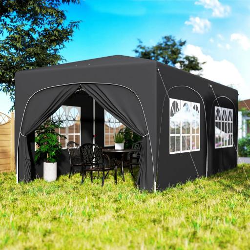 Cenador Plegable 6x3 m Gazabo con Paneles Laterales UPF50+ Altura Ajustable Bolsa de Transporte Gris Oscuro [7]