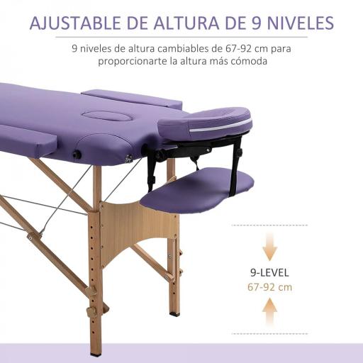 Camilla Plegable con Altura Ajustable 67-92cm para Uso Profesional de Belleza Acupuntura y Fisioterapia 210x81cm Púrpura [2]