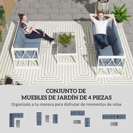 Conjunto de Jardín Exterior con 2 Sofás de 2 Plazas con Asiento Ajustable Sofá de Esquina y Mesa de Centro Beige y Gris [3]