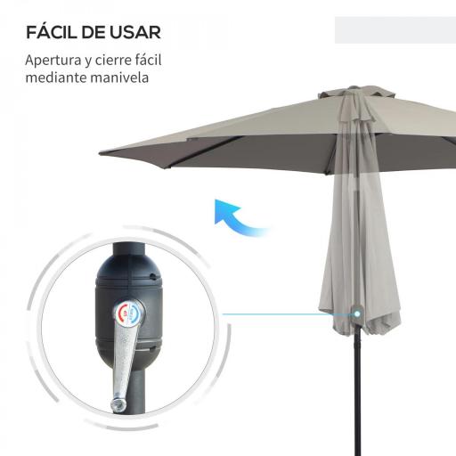 Sombrilla de Jardín Ø295x250 cm con Manivela Parasol Exterior con Mecanismo de Inclinación y Poste Desmontable de Metal para Terraza Piscina Patio Gris Claro [3]