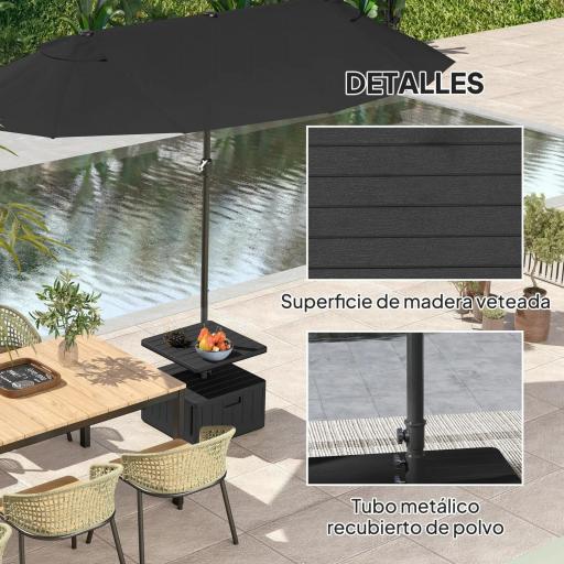 Base para Sombrilla Exterior 3 en 1 Mesa Auxiliar Ajustable Macetero Soporte de Parasol Rellenable Arena 80 kg Negro [1]
