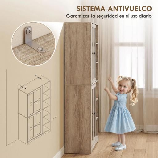 Alacena de Cocina con Vitrinas con 4 Puertas Cierre Suave y Estantes Ajustables, 90x35x172 cm Gris Claro [2]