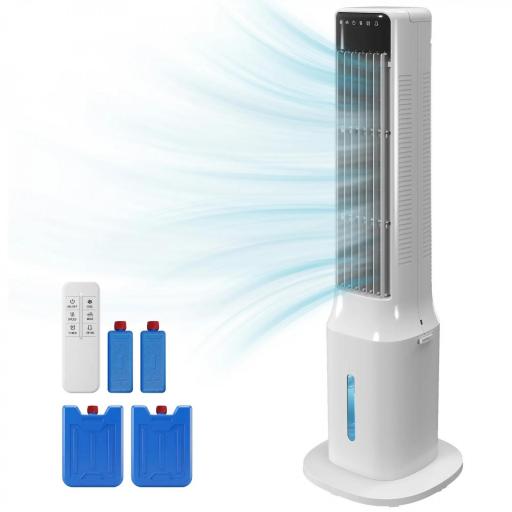 Climatizador Evaporativo de Torre 3 en 1 con Depósito de 9 L Oscilación 48° 3 Velocidades 3 Modos Temporizador Blanco [8]