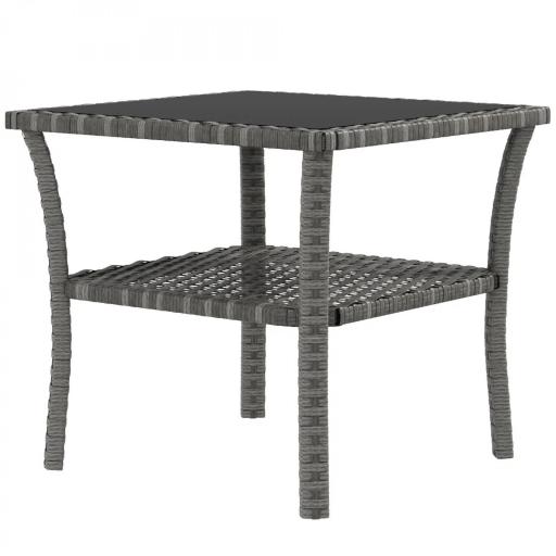 Mesa de Jardín de Ratán PE Cuadrada 50x50x45 cm con Estante Encimera de Cristal y Marco de Acero Carga 30 kg Gris [9]
