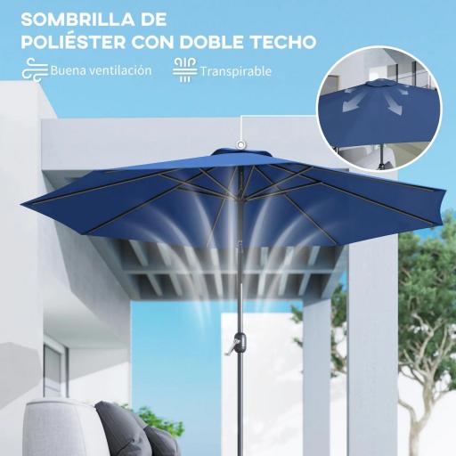 Sombrilla de Jardín Ø295x250cm con Mecanismo de Inclinación y Poste Desmontable de Metal para Terraza Piscina Patio Azul [7]