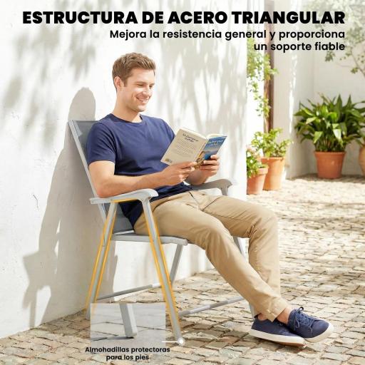 Conjunto de 4 Sillas de Jardín Exterior Plegables con Respaldo Alto y Reposabrazos para Terraza Playa 58x62x97 cm Gris [4]