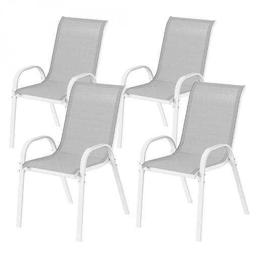 Set de 4 Sillas de Exterior Apilables con Asiento de Malla Respaldo Alto y Marco de Acero para Jardín o Terraza Gris [9]