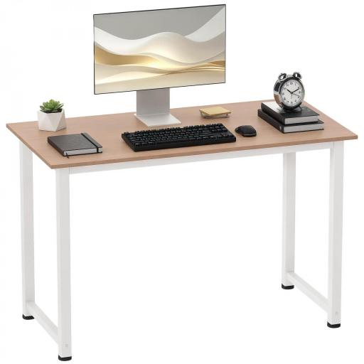 Mesa de Escritorio con Marco de Acero Patas Ajustables Mesa de Estudio para Oficina Hogar 120x60x76 cm Blanco y Natural [8]