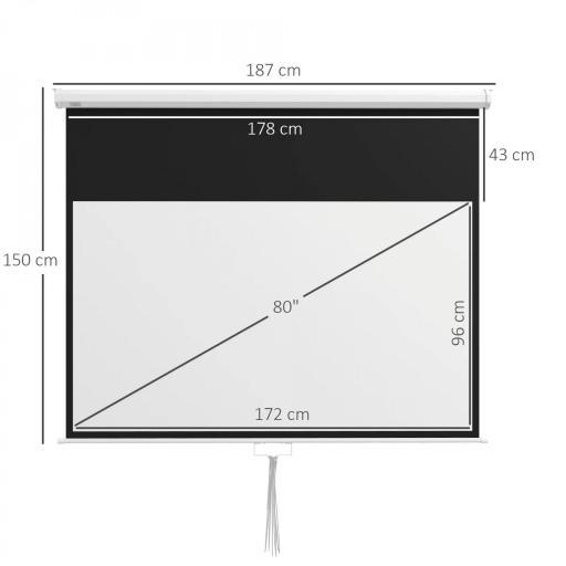 Pantalla de Proyección Portátil 80 Pulgadas Formato 16:9 con Altura Ajustable 172x96 cm Blanco [1]