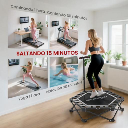 Trampolín de Fitness Plegable 104 cm con Barra Ajustable en 3 Alturas Marco Metálico Reforzado y Bolsa 104x104x114 cm [7]