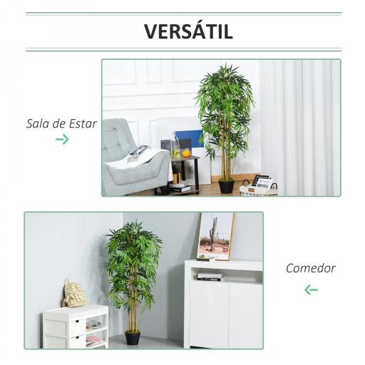 Bambú Artificial 150cm con Maceta Árbol Planta Sintética Realista Decorativa para Casa Oficina Ø18x150 cm Verde [3]