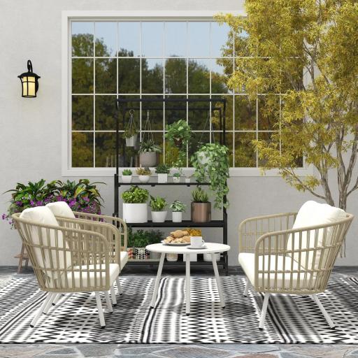 Conjunto de Jardín de 4 Piezas con Sofá Sillones y Mesa de Ratán Sintético Cojines Cómodos y Resistente a Rayos UV [4]
