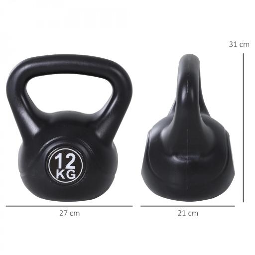 Pesa Rusa de 12 kg Kettlebell Relleno de Arena con Mango Ancho Antideslizante para Entrenamiento 27x21x31 cm Negro [1]