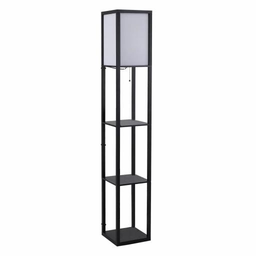 Lámpara de Pie de Madera con 3 Estantes de Almacenaje para Bombilla E27 Potencia Máx. 40W Lámpara Moderna para Salón Dormitorio 26x26x160 cm Negro y Blanco [10]