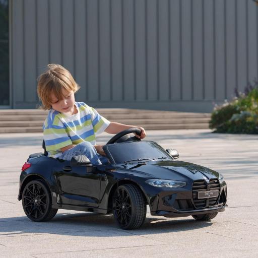 Coche de Batería para Niños 12V BMW M4 con Mando a Distancia Faros Bocina Música Velocidad 3-5 km/h Negro