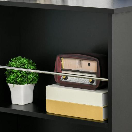 Mesa Alta de Bar, Mesa de Cocina con 3 Estantes Laterales, Estilo Moderno, para Comedor, Salón, 112x57x106 cm, Negro [6]