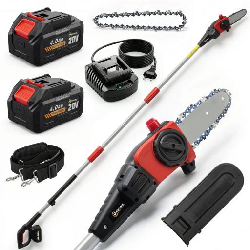 Motosierra Eléctrica Extensible 1,94-2,56 m con 2 baterías 4,0 Ah Cargador Doble Bloqueo Lubricación Automática [7]