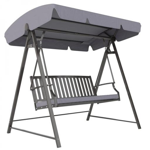 Columpio de Jardín de 3 Plazas con Toldo Ajustable Cojín y Estructura de Acero Carga 360 kg 205x133x181 cm Gris [8]