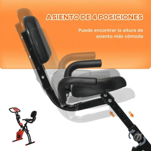 Bicicleta Estática Plegable 3 en 1 con Respaldo y 8 Niveles Resistencia Magnética, Bicicleta Estática para Casa Ajustable con Monitor LCD Volante Banda Sensor de Pulso Soporte de Teléfono Rojo [7]
