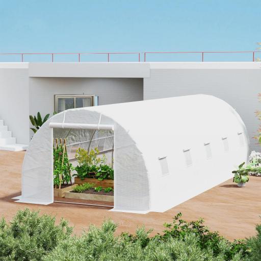 Invernadero de Exterior Invernadero de Túnel 8x3x2 m Invernadero de Jardín con 12 Ventanas y Puerta Enrollable para Cultivo Plantas Tomates Verduras Acero y PE 140 g/m² Blanco