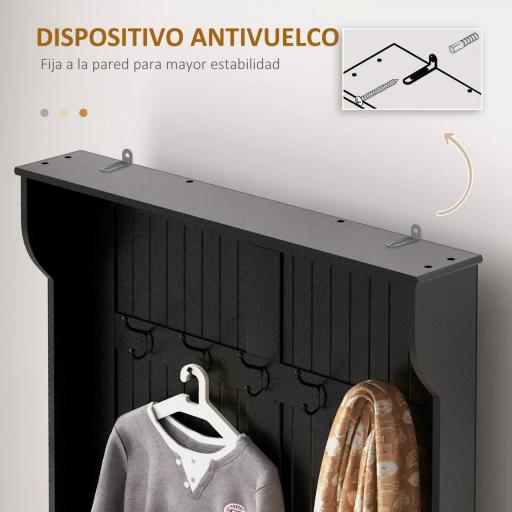 Perchero Zapatero con Banco de Almacenamiento y 5 Ganchos Estilo Moderno 96x34x179,7 cm Negro [3]