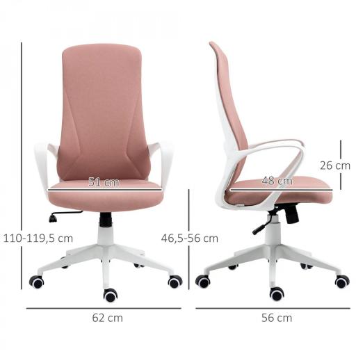 Silla de Oficina Giratoria Altura Ajustable con Reposabrazos Función de Basculante Respaldo Alto 62x56x110-119,5cm Rosa [1]