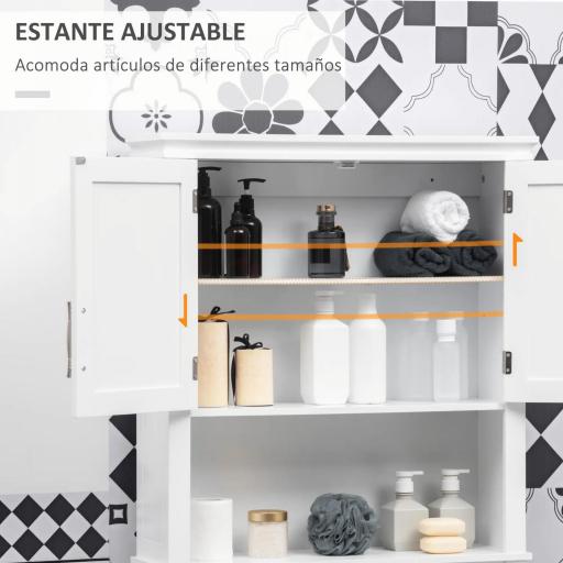 Mueble sobre Inodoro Armario Alto para Lavadora con 2 Puertas Balda Ajustable y 1 Estante 71x20,5x165 cm Blanco [6]