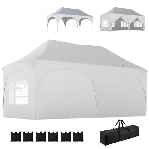 Carpa Plegable 6x3 m Pop-up con 6 Laterales Desmontables Altura Ajustable y Bolsa de Transporte Gris Claro [8]