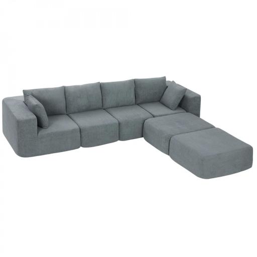 Sofá Seccional en Forma de U Sofá Modular con 2 Taburetes 2 Almohadas Reposabrazos Anchos sin Montaje Gris [8]