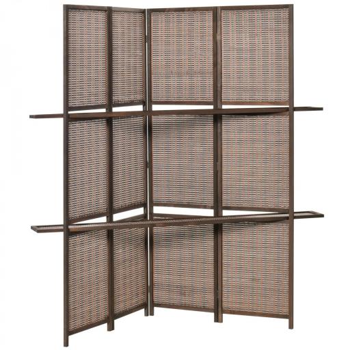 Biombo de 4 Piezas de Bambú Biombo Separador de Ambientes Plegable con 2 Estantes Extraíbles Divisor de Habitaciones Dormitorio 180x180 cm Marrón [8]