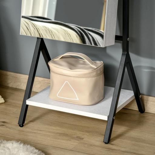 Espejo Joyero de Pie Cuerpo Entero Ajustable en Ángulo Armario de Joyería con Estante Inferior Cerradura Magnética Ranuras y Cajas para Joyas 47x36x157 cm Blanco y Negro [5]